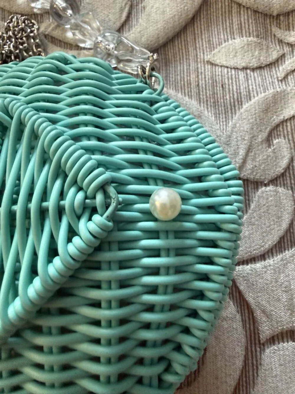 Tommy Bahama Teal Fish Wicker Crossbody Bag Novelty Beach Purse Silver Strap NEW